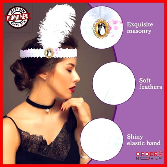 30 Pcs Feather Headbands 1920s Flapper Headpiece Stretchy 7.87-13.5 Inch